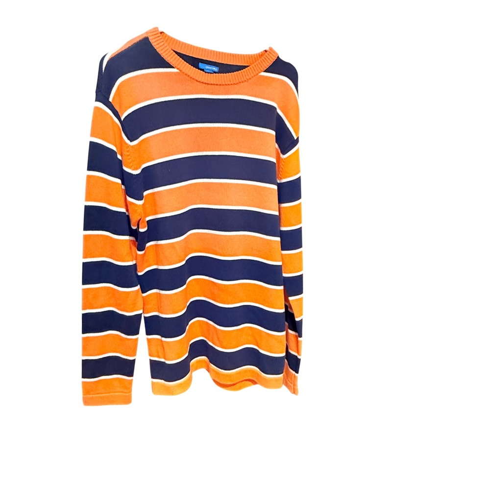 Greendog Sweater Sail Away Striped XL Orange Navy New Cotton Crewneck Ribbed